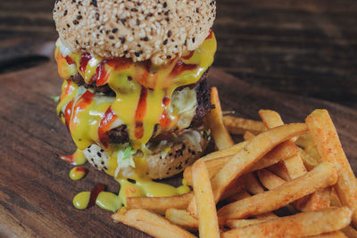 Close-up of burger on plate