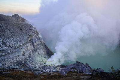 Smoke emitting from volcanic mountain