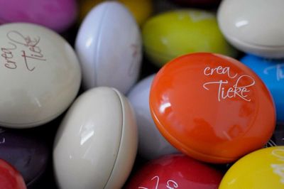 High angle view of eggs in container