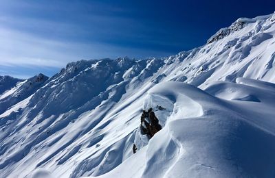 Scenic view of snowcapped mountains against sky