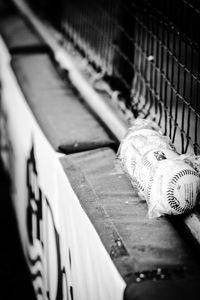 High angle view of ball on fence