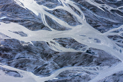 High angle view of snow covered land