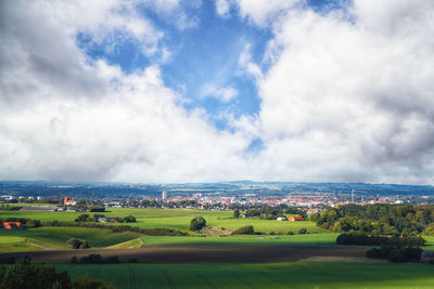 High angle view of townscape against sky