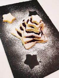 High angle view of dessert in plate on table