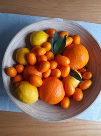 High angle view of fruits in bowl on table