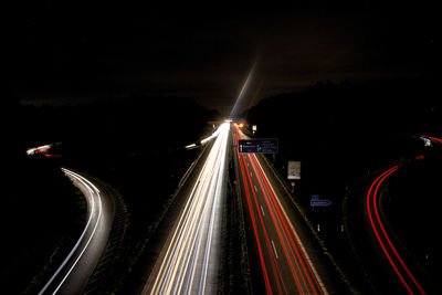 Light trails on road at night