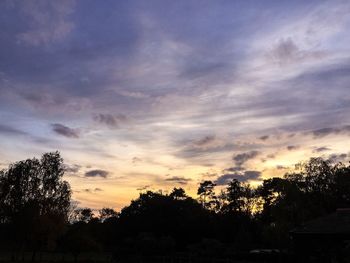 Silhouette trees against sky at sunset