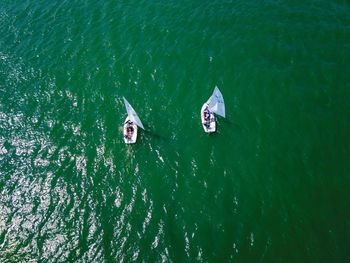 High angle view of boat in water