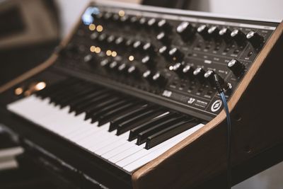 High angle view of piano keys