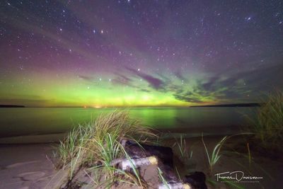 Scenic view of sea against sky at night