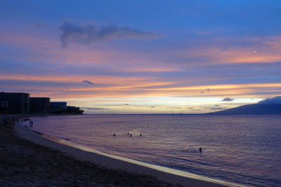 Scenic view of beach against sky during sunset