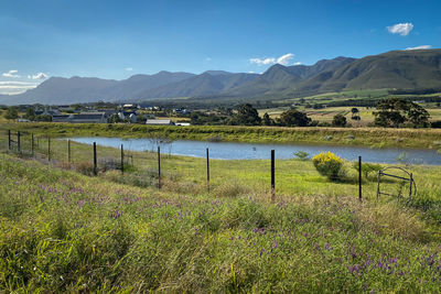 Scenic view of stanford, overberg district, south africa in front of klein river mountains 