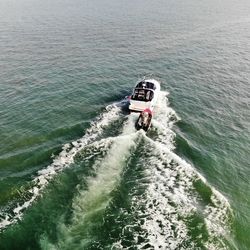 High angle view of boat on sea