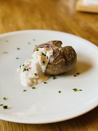 Close-up of breakfast served on table