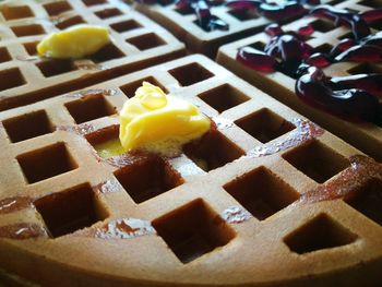 High angle view of dessert on table