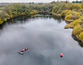 High angle view of people on lake