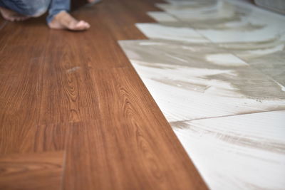 High angle view of man on table