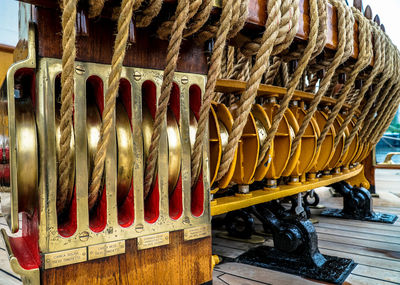 Close-up of piano in row