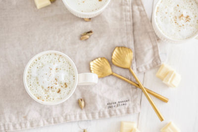 High angle view of coffee on table