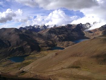 Scenic view of mountains against cloudy sky