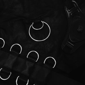 High angle view of leather bag