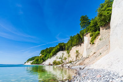 Scenic view of sea against blue sky