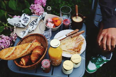 High angle view of food on table