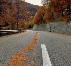Road amidst trees against sky in autum