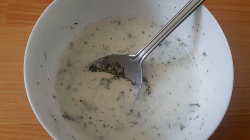 High angle view of breakfast in bowl