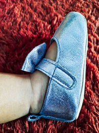 Low section of woman wearing shoes