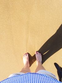 Low section of woman standing at beach