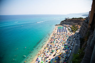 High angle view of beach against clear sky