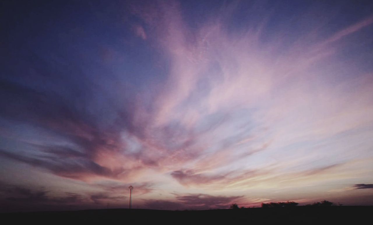 sky, cloud - sky, sunset, beauty in nature, scenics - nature, tranquility, dramatic sky, tranquil scene, nature, no people, orange color, silhouette, environment, landscape, dusk, outdoors, non-urban scene, horizon over land, idyllic, purple, romantic sky