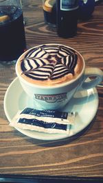 High angle view of coffee on table