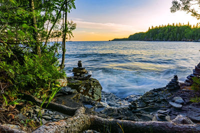 Scenic view of sea against sky during sunset