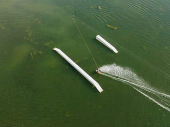 High angle view of boat on lake