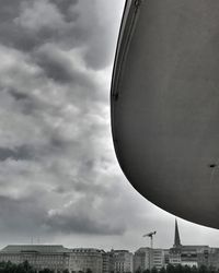 Low angle view of buildings against cloudy sky