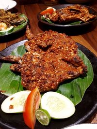 High angle view of food on table
