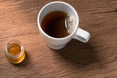 High angle view of coffee on table