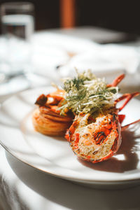 Close-up of food in plate on table