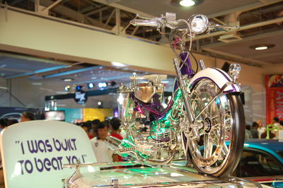 Close-up of illuminated lighting equipment at store