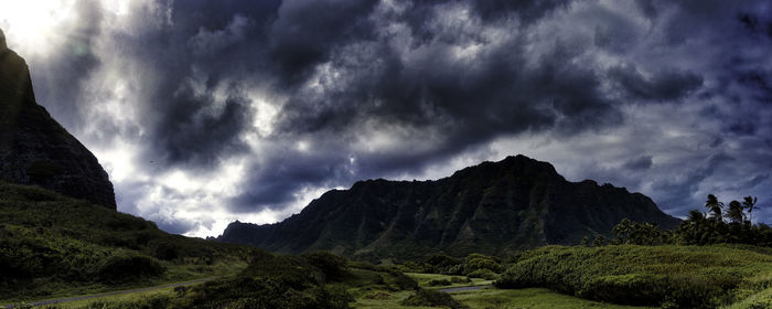 Scenic view of mountains against sky