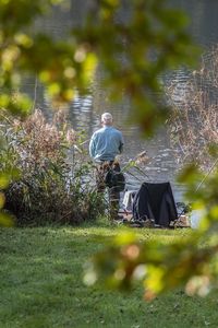 Rear view of man on grass