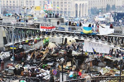 High angle view of maidan nezalezhnosti after riots