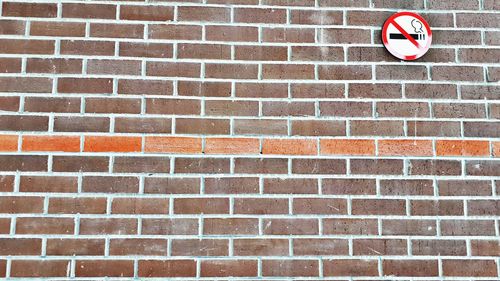 Low angle view of no smoking sign on brick wall