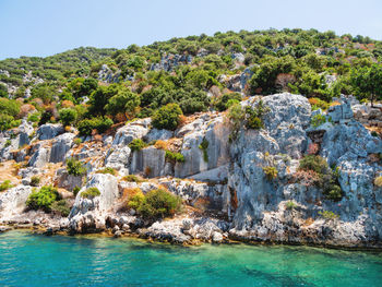 Ruins of sunken city on kekova, small turkish island near demre. antalya province, turkey.