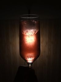 Close-up of beer glass on table