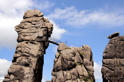 Low angle view of rock formation against sky