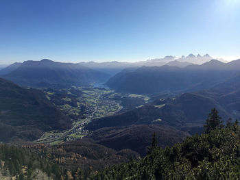 Scenic view of mountains against clear sky