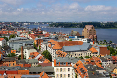 High angle view at the hanseatic city rostock, germany